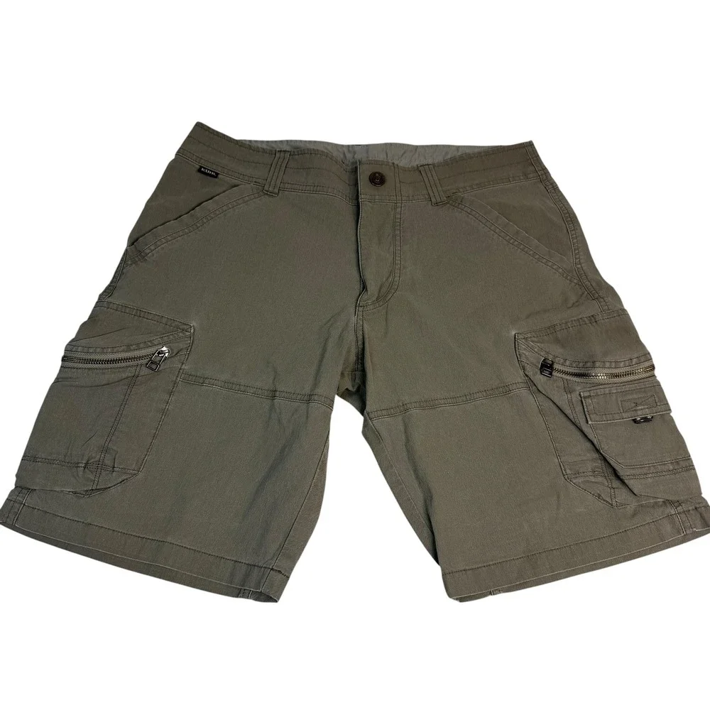 Kuhl Mens 32 Olive Green Vintage Patina Dye Cargo‎ Hiking Shorts 1988